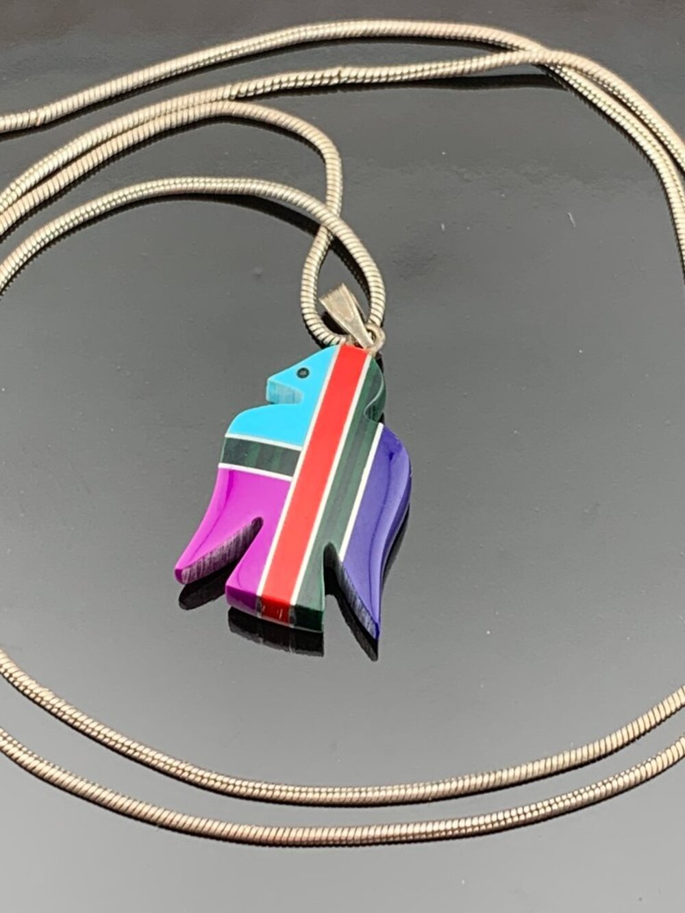 Handcrafted Stone Inlay Bird Native American Necklace Pendant J1456